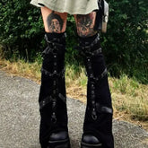Gothic Eyelet Strap Buckle Leg Sock