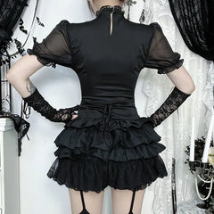 Mesh Bubble Sleeve Blouse