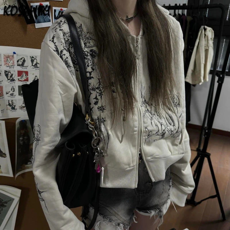 Gothic Cropped Double Zip Hoodie
