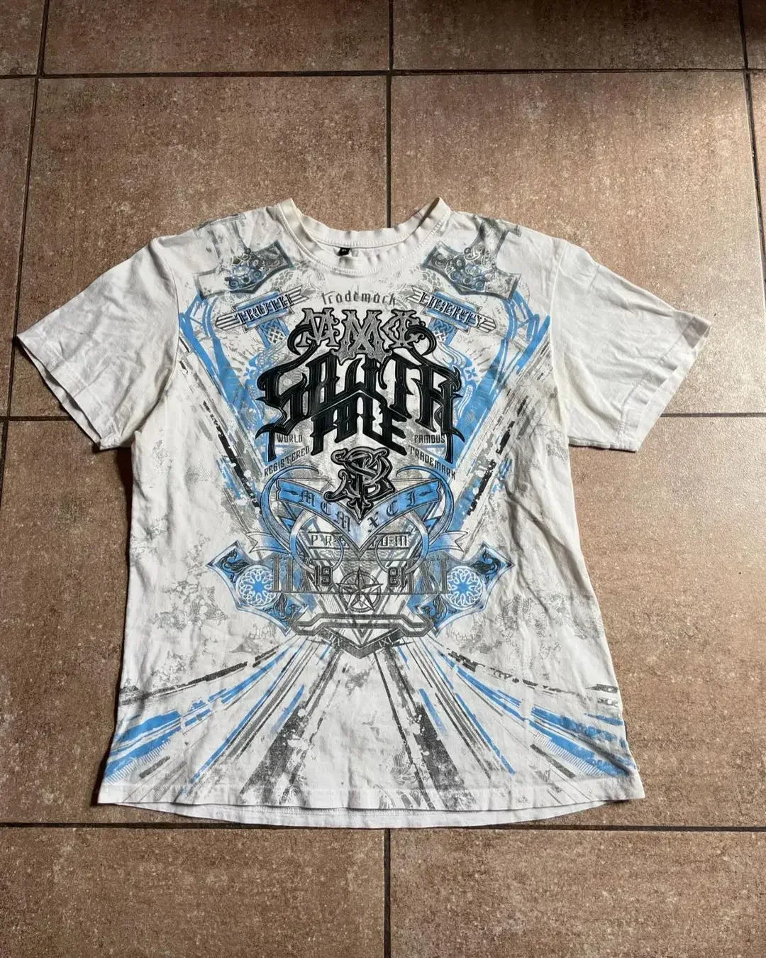 Skull Print Blue Cotton T-shirt