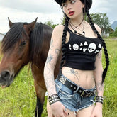2000s Corset Skull Print Vintage Crop Top