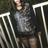 Vintage Gothic Black V-neck Blouse