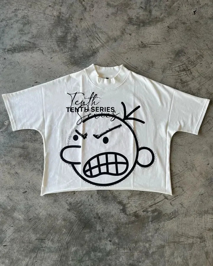 Hip Hop Cartoon Graphic Embroidery Oversized T-shirt