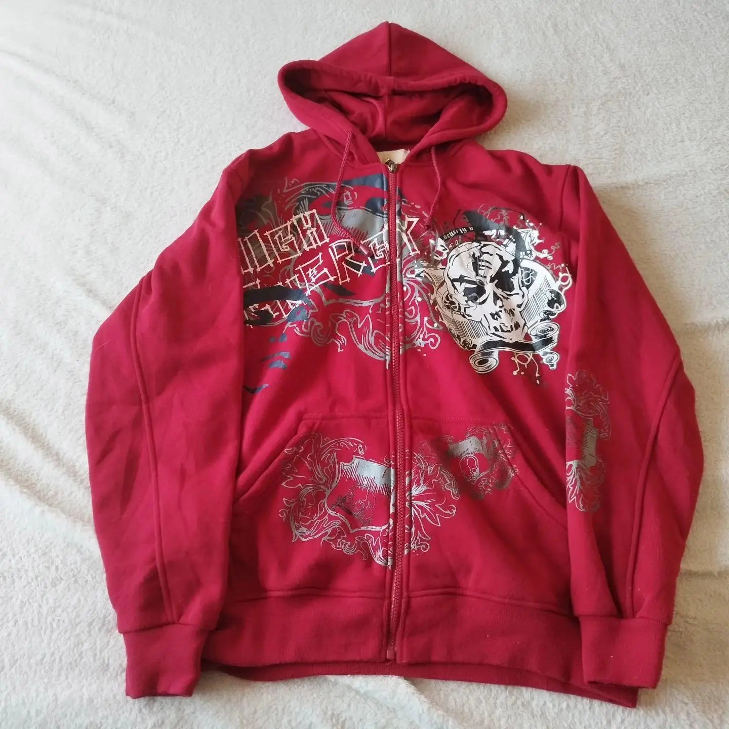 Gothic Skull Print Zip Up Hoodie