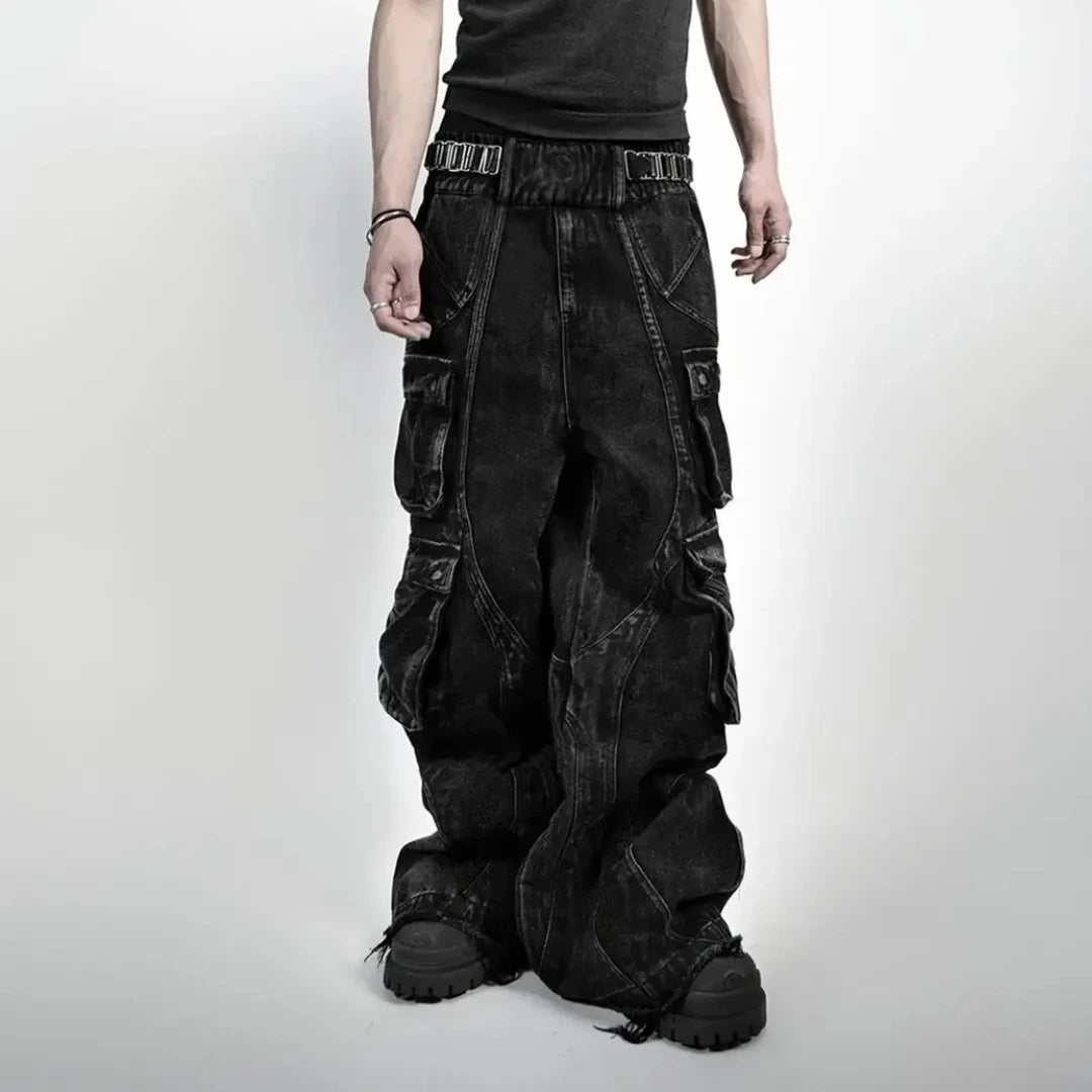 Gothic Washed Multi-Pocket Wide Leg Pant