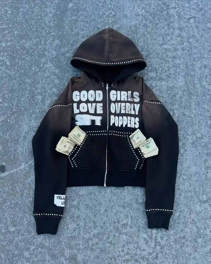 Gothic Letter Graphic Zip Hoodie
