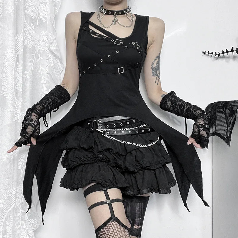 Gothic Vintage Punk Black Slim Tank Crop Top