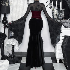 Goth Batwing Crop Mesh Top