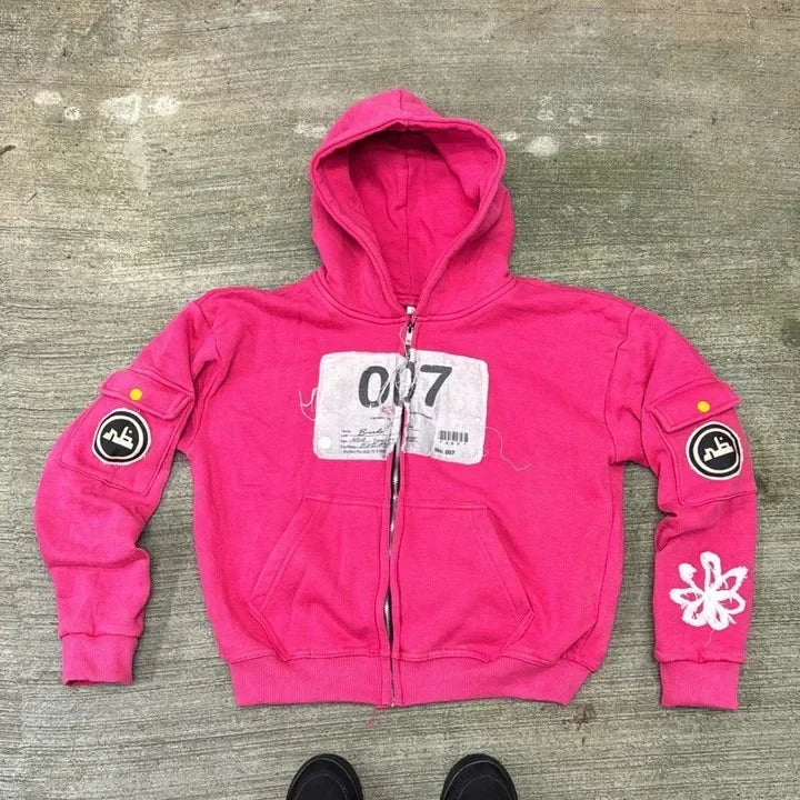 Gothic Zipper Spliced Retro Hoodie
