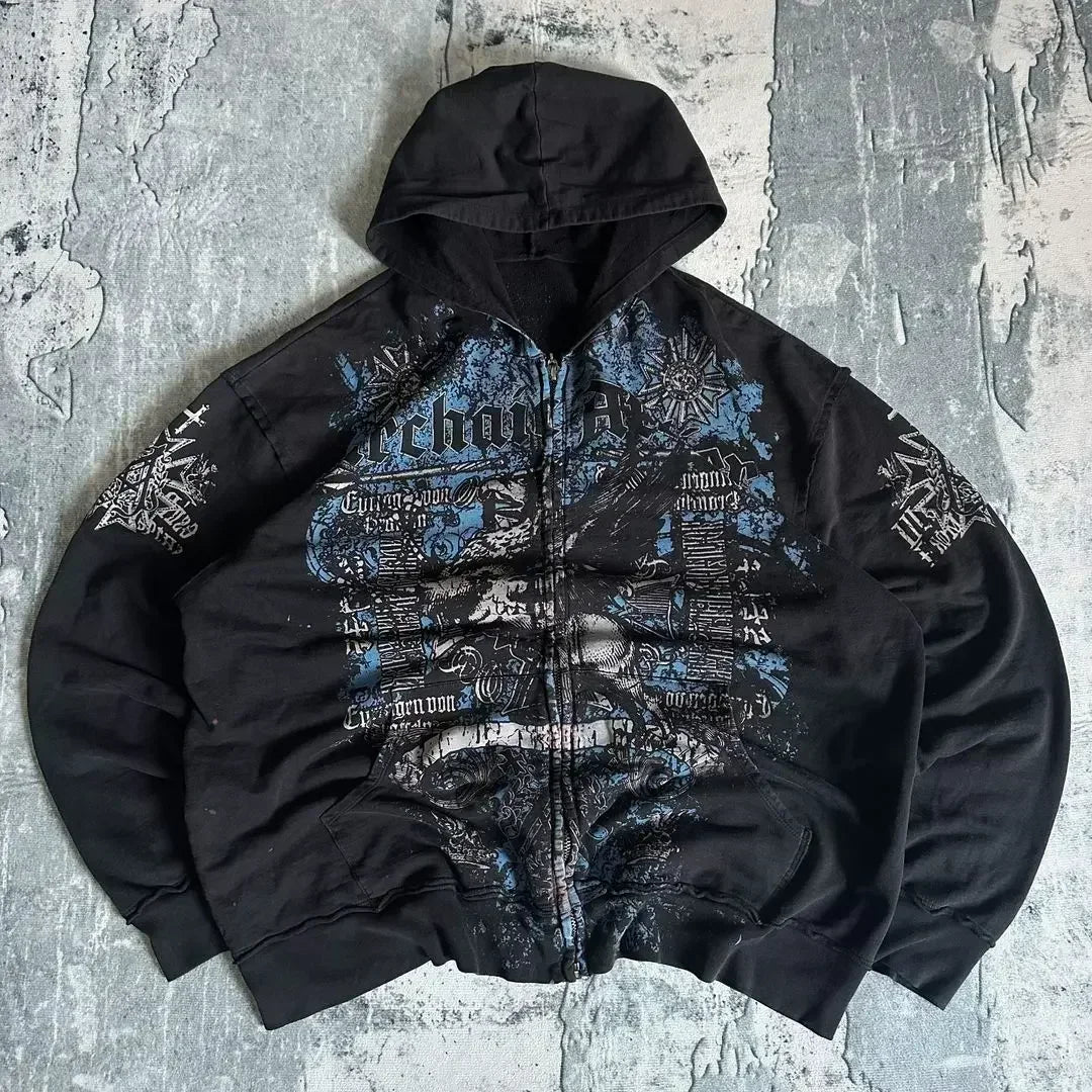Gothic Skull Print Oversized Hoodie