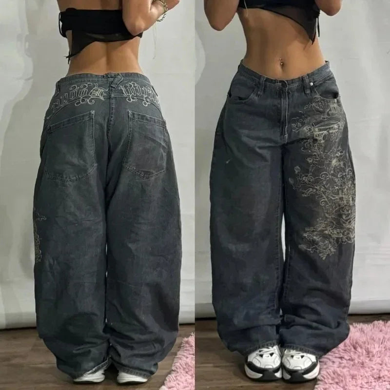 Retro Gothic Cross Wings Embroidered Pant