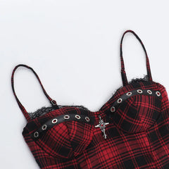 Plaid Sling Crop Corset