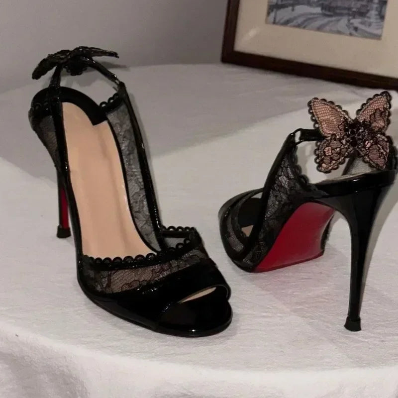 Cutout Lace Bow Gothic Slingback Sandals High Heel