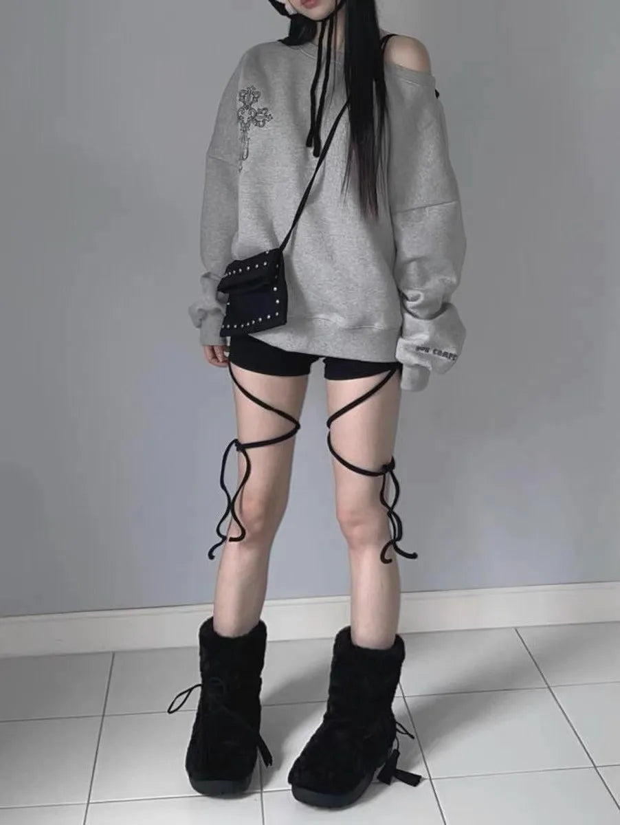Gothic Off Shoulder Pullover Hoodie
