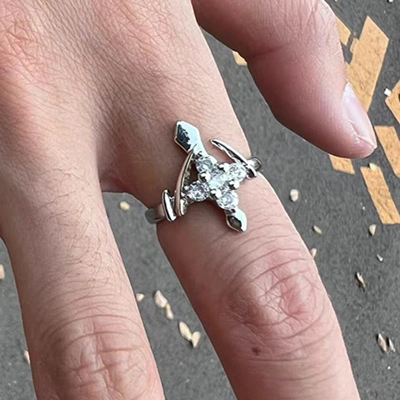 Crystal Cross Punk Gothic Ring