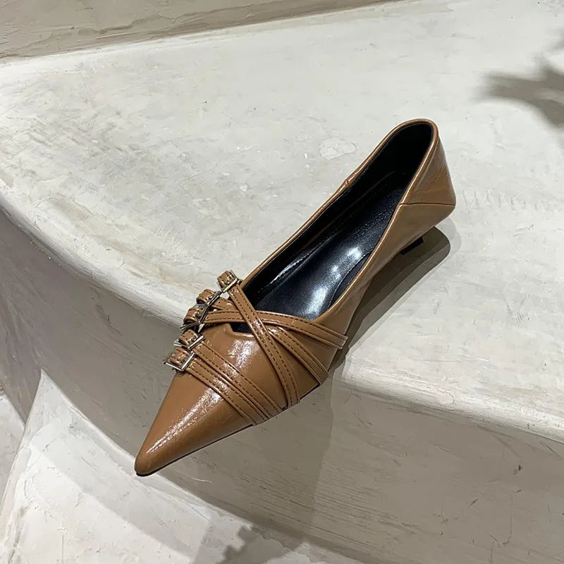 New Women's Ballet Flats Pointed Toe Buckles Slip-on Flat