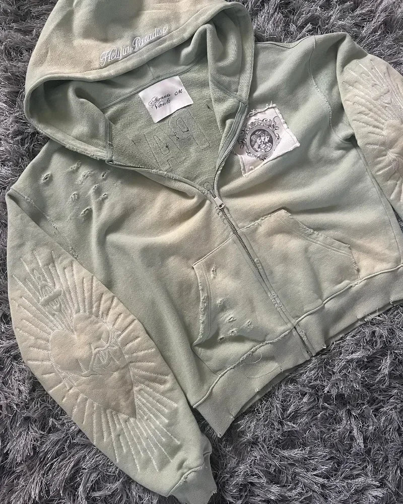 Gothic Zipper Spliced Retro Hoodie