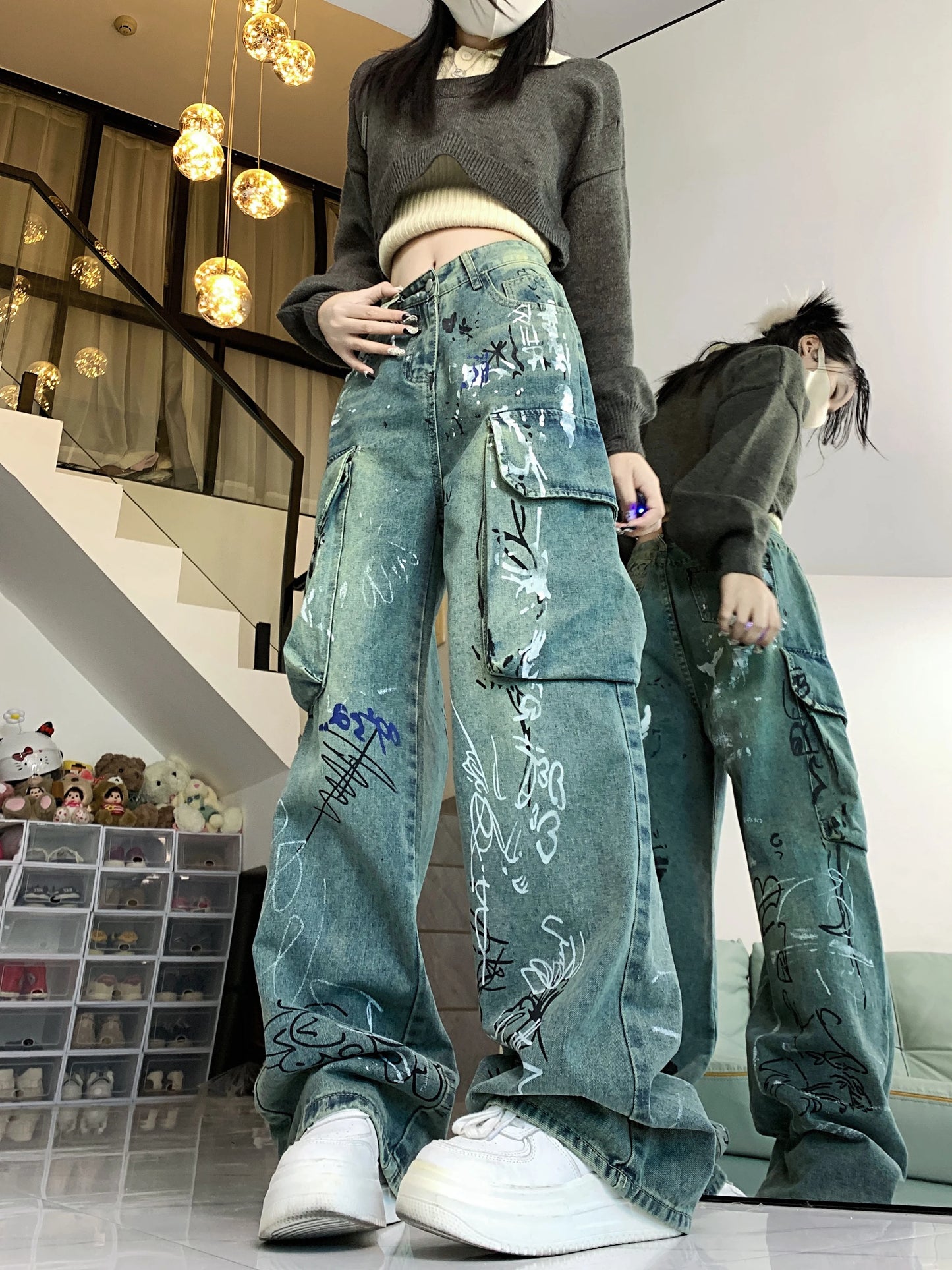 Graffiti Print Gothic Cargo Pant