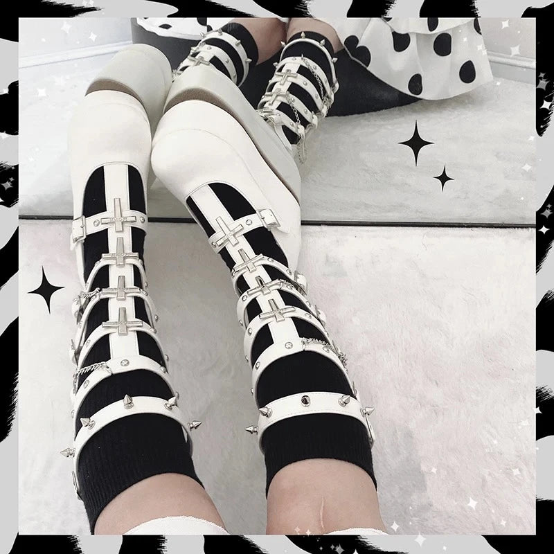 Gothic Punk Metal Chain Platform Chunky Boot