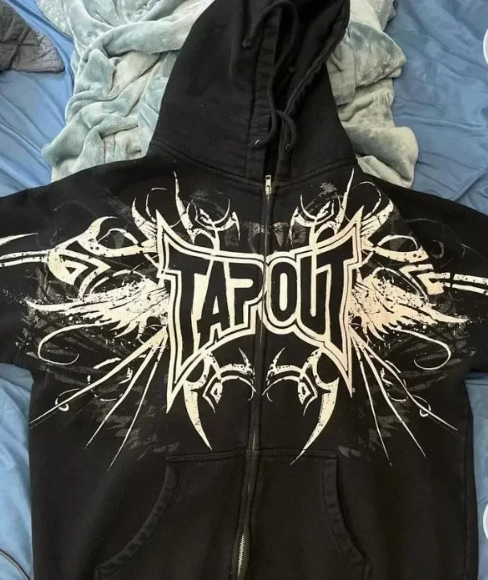 Gothic Skull Print Zip Hoodie