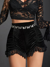 Black Ruched Velvet Shorts