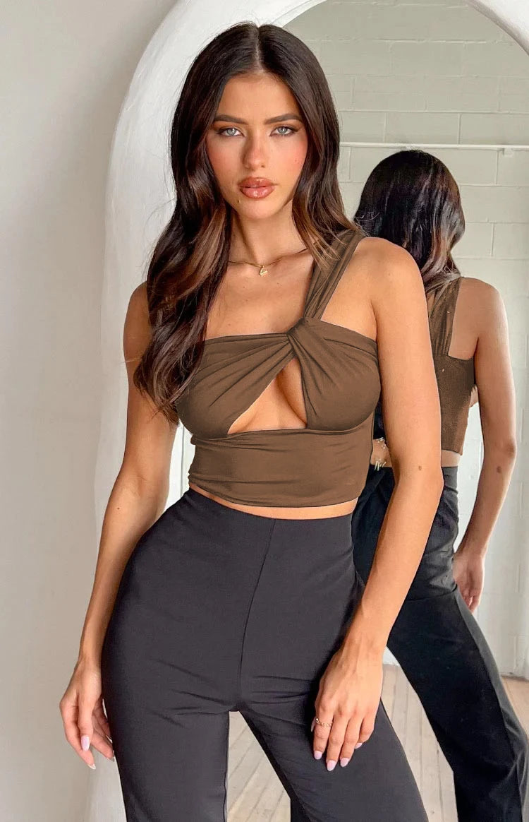 Spicy Girl One Shoulder Open Back Crop Top