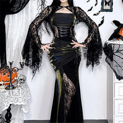 Lace Trim Flare Sleeve Mesh Top