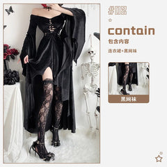 Gothic Velvet Bat Sleeve Dark Maxi Dress