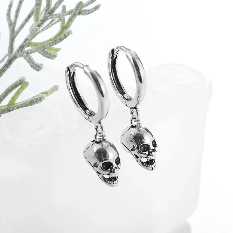 Gothic Black Skull Awl Rock Statement Earring