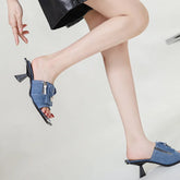 Leather Denim Open Toe Gothic High Heel