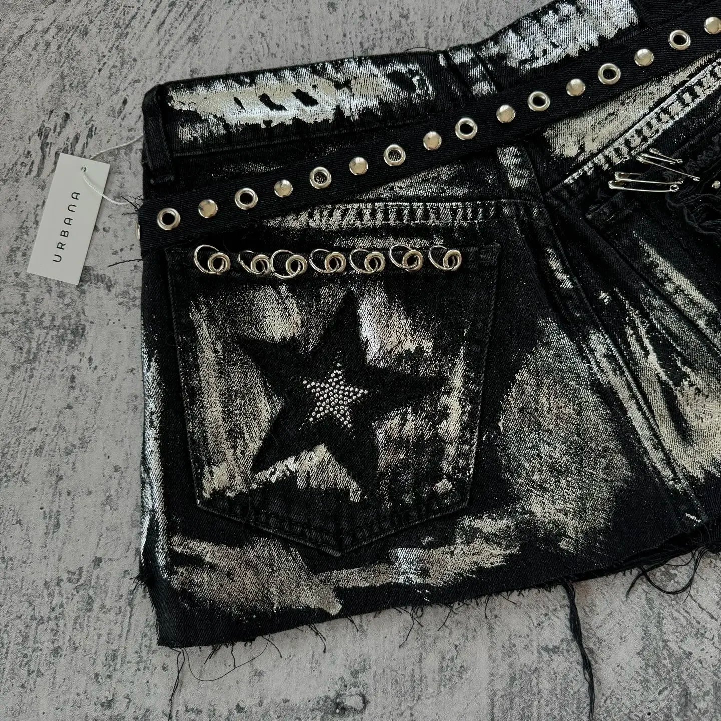 Rhinestone Denim Retro Black Skirt