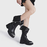 Zipper Gothic Knee-High Motorcycle Wedge Boot