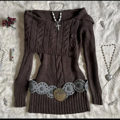 Punk Y2k One-line Collar Unique Thread Sweater