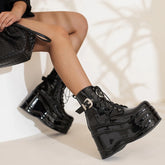 Wedge Platform Patent Leather Punk Ankle Boot