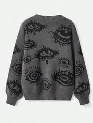 Round Neck Color Block Loose Streetwear Knitted Sweater