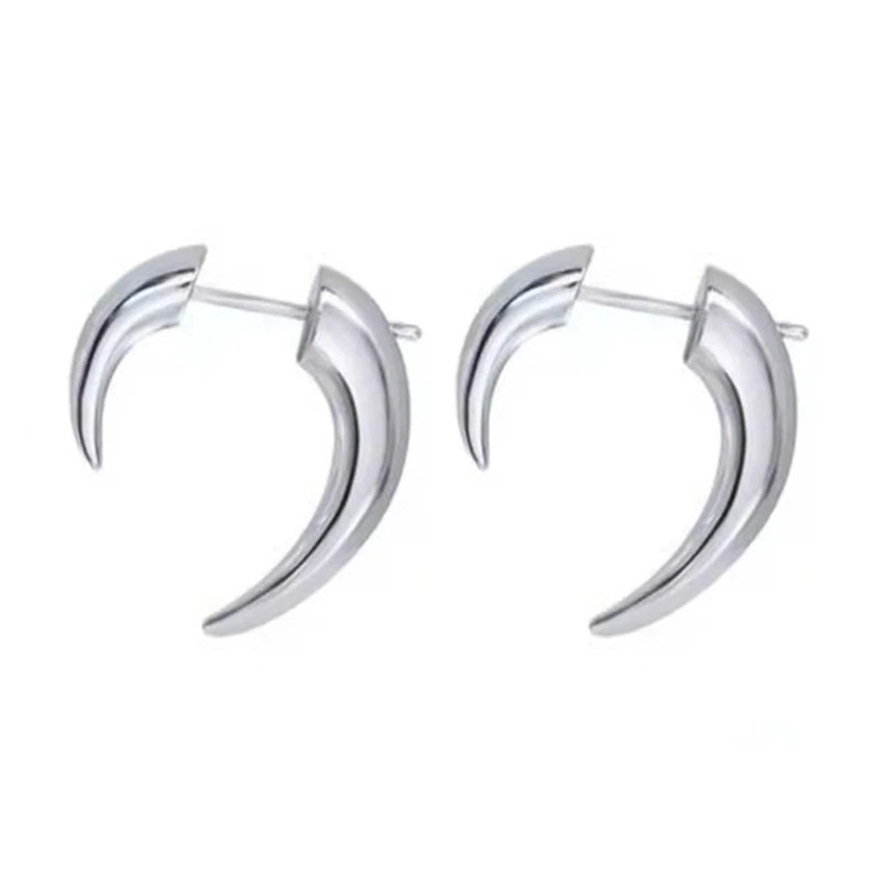 Boho Gold Silver Moon Horn Stud Earring