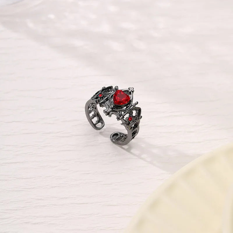 Kpop Y2K Crystal Heart Adjustable Gothic Ring