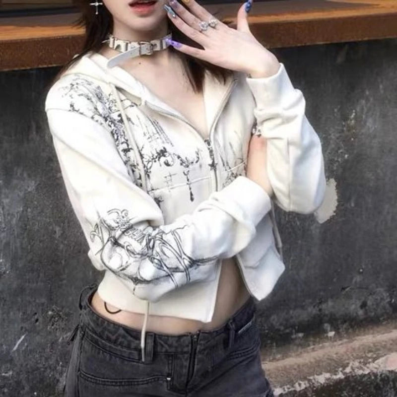 Gothic Cropped Double Zip Hoodie