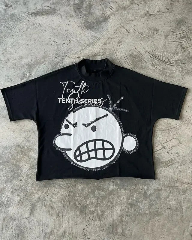 Hip Hop Cartoon Print Cotton Oversized T-shirt