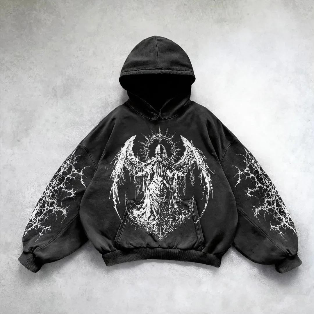 Gothic Punk Print Oversized Hoodie
