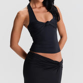 Knot Front Halter Neck Sexy Crop Top