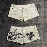 White Embroidered Mini Short