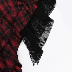 Lattice Print Lace Trim Midi Dress