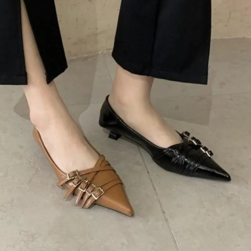 New Women's Ballet Flats Pointed Toe Buckles Slip-on Flat