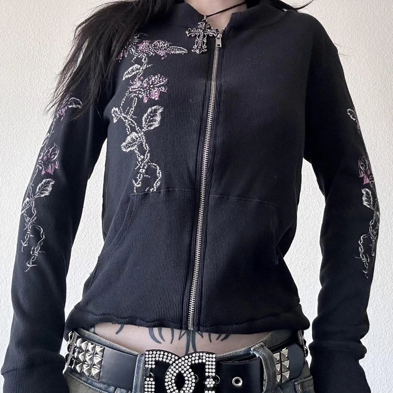 Gothic Flower Wings Slim Fit Hoodie