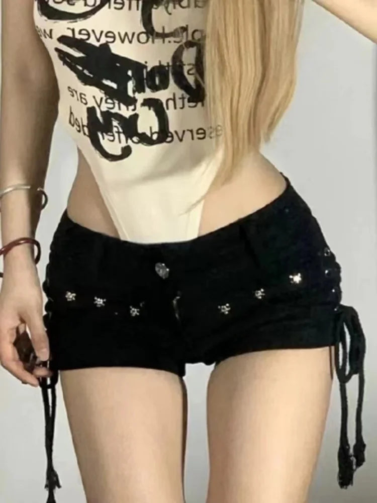 Lace-Up Skinny Denim Short