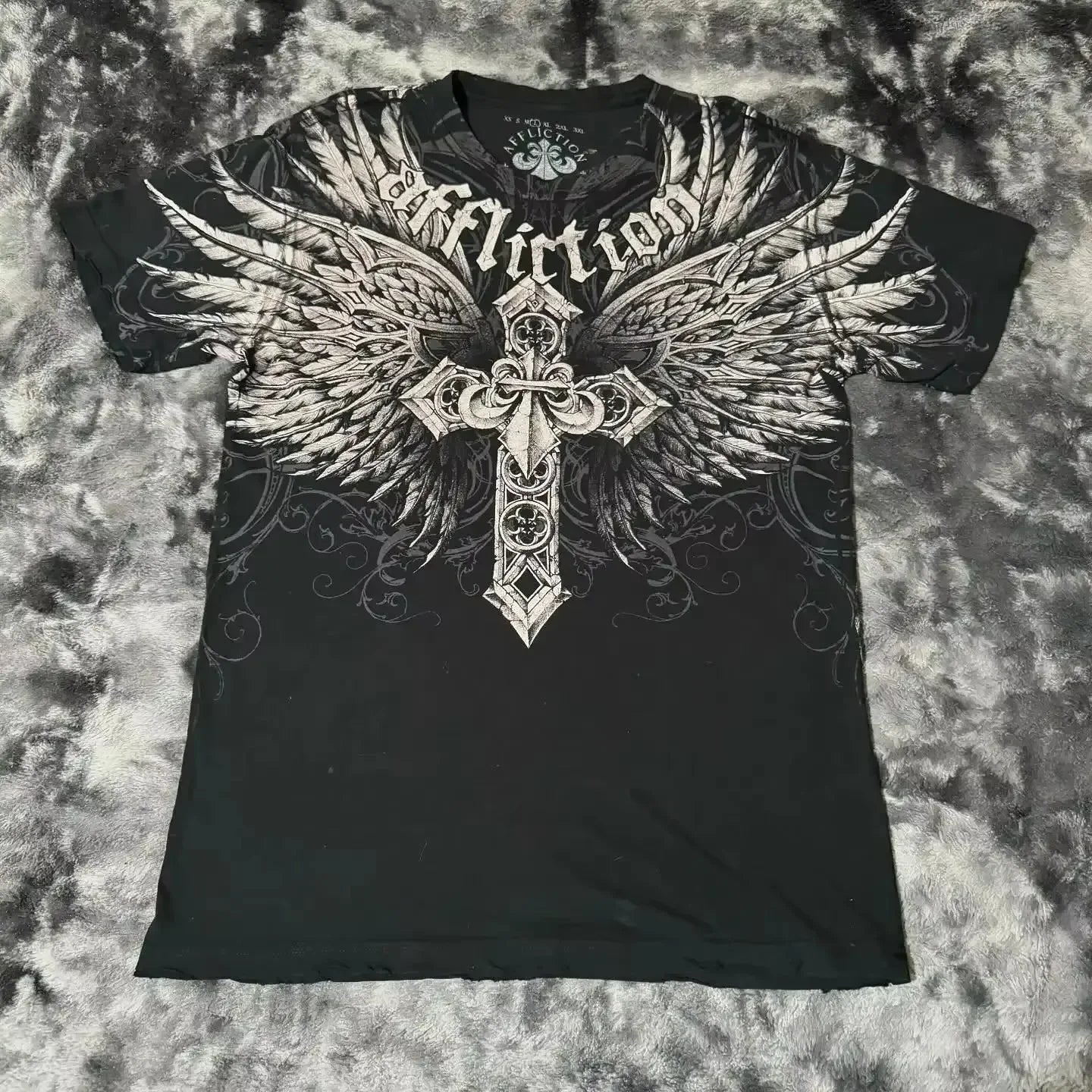 Grunge Wings Print Cotton T-shirt