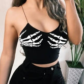 Hand Print Gothic Off Shoulder Crop Top