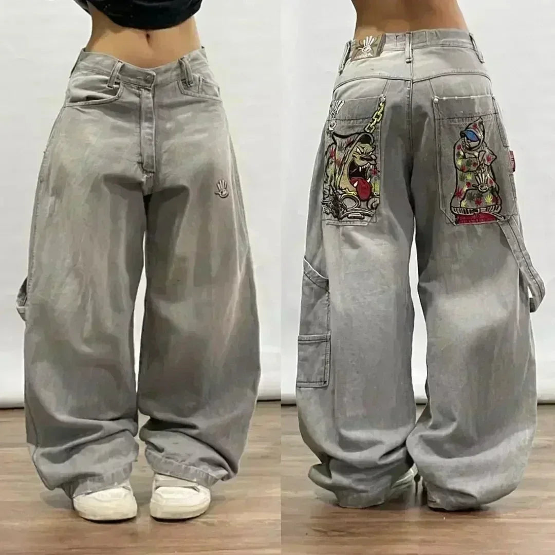 Retro Gothic Cross Wings Embroidered Pant