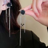 Black Flower Tassel Zircon Ear Cuff Earring